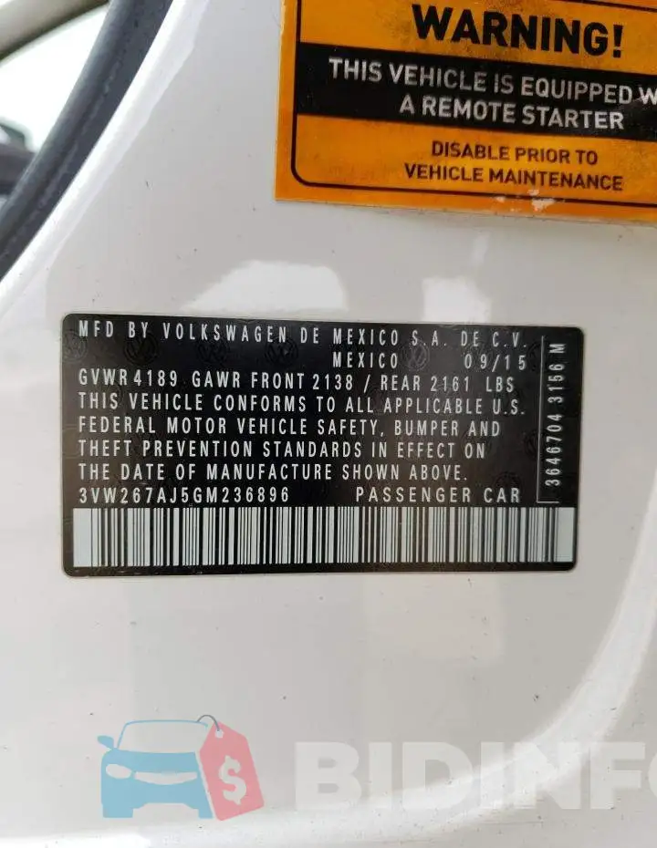 3VW267AJ5GM236896 Photo# 12