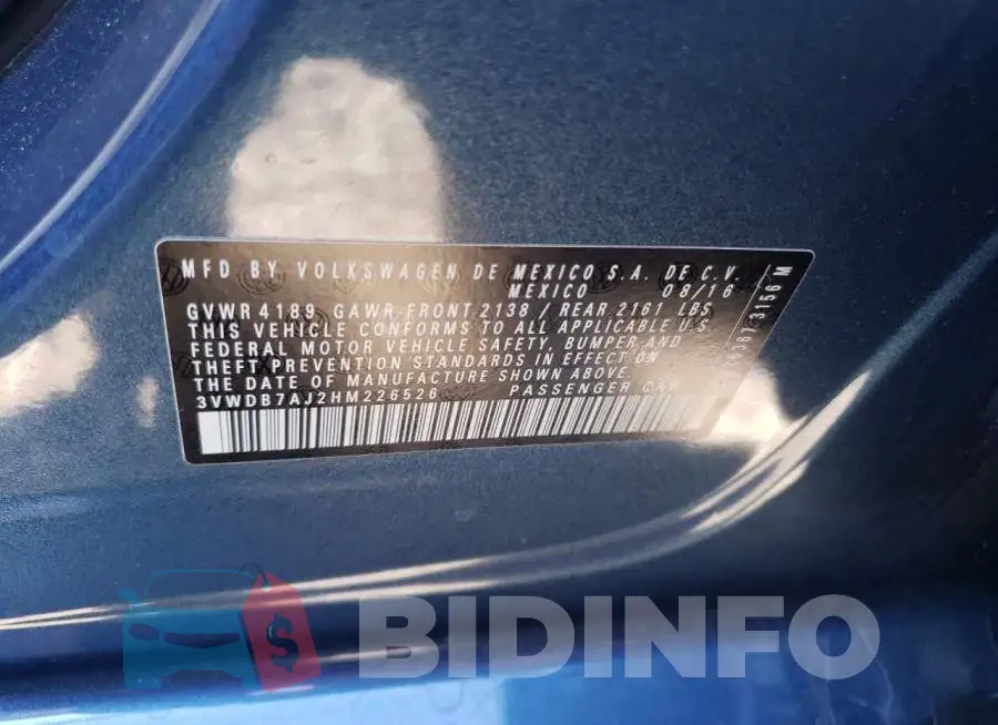 3VWDB7AJ2HM226526 Photo# 13