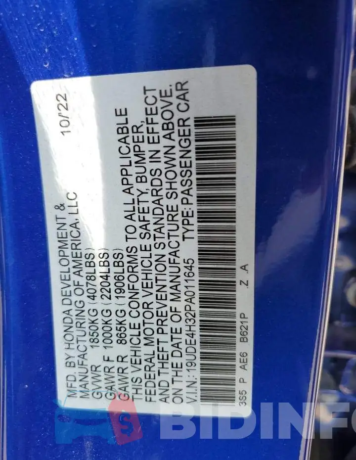 19UDE4H32PA011645 Photo# 12