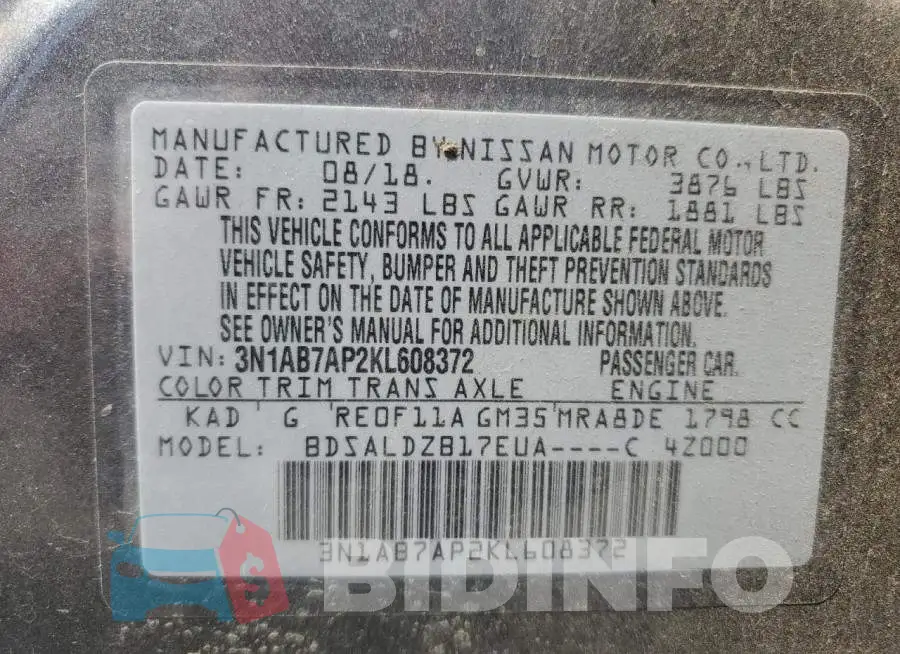 3N1AB7AP2KL608372 Photo# 13