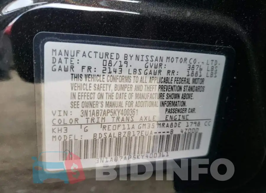 3N1AB7AP5KY400361 Photo# 12