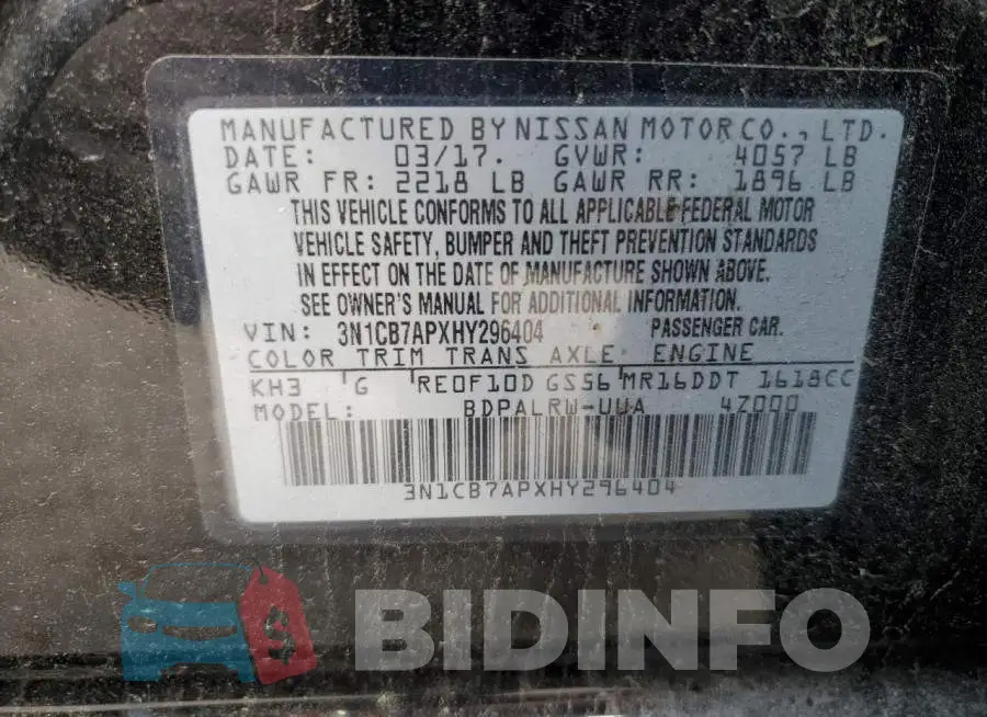 3N1CB7APXHY296404 Photo# 12
