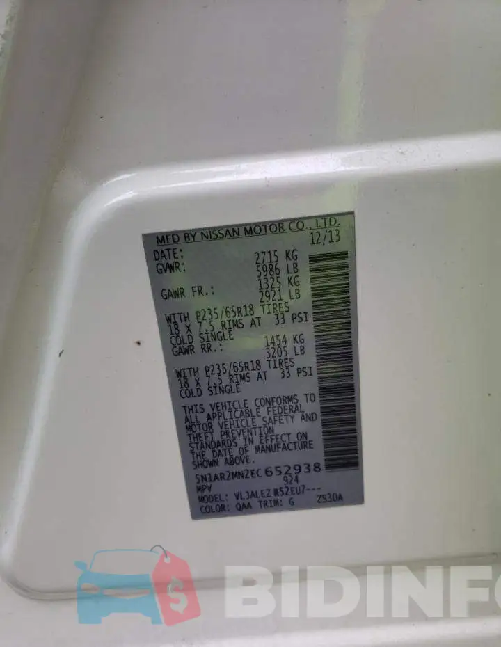 5N1AR2MN2EC652938 Photo# 12