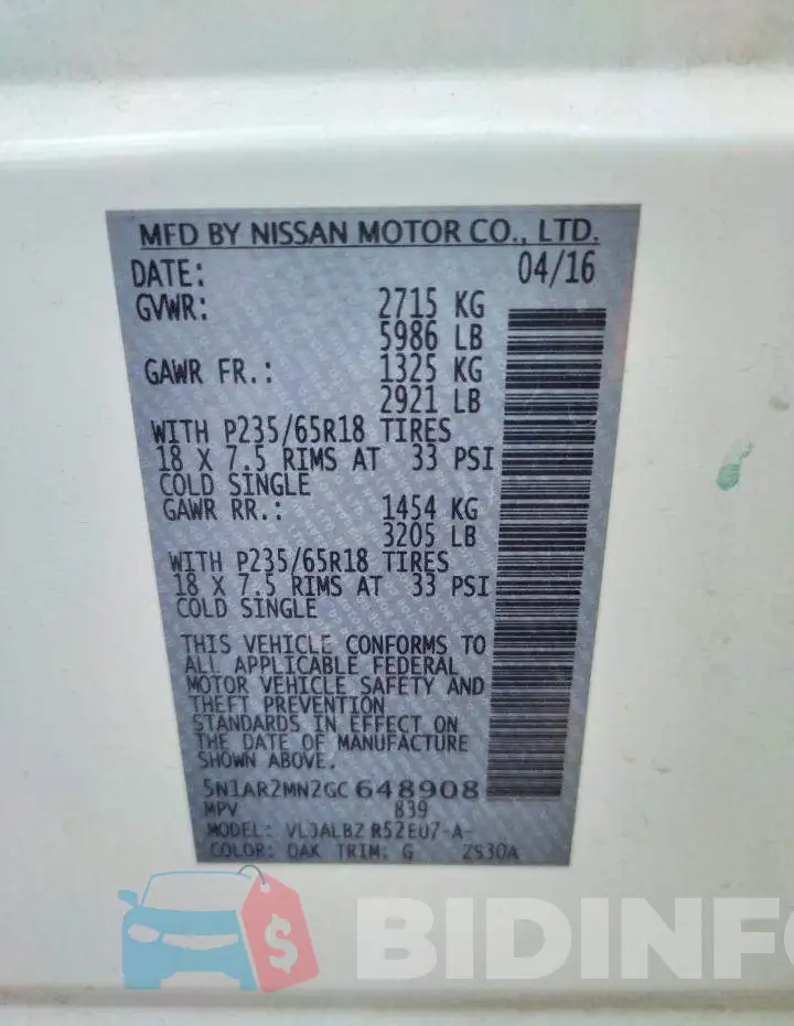 5N1AR2MN2GC648908 Photo# 13