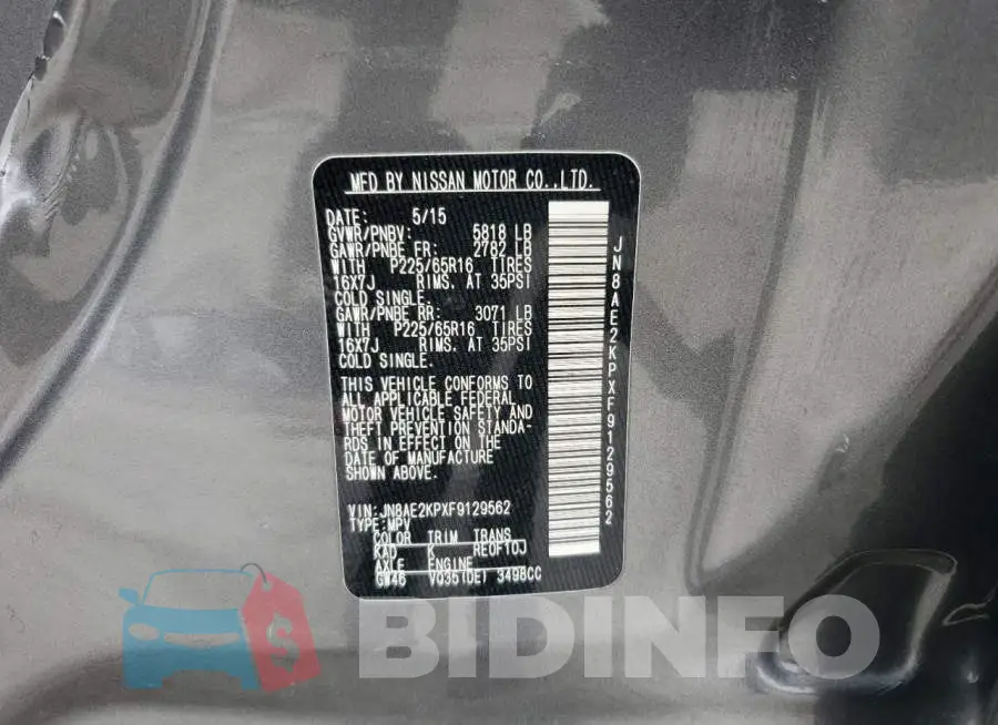 JN8AE2KPXF9129562 Photo# 13