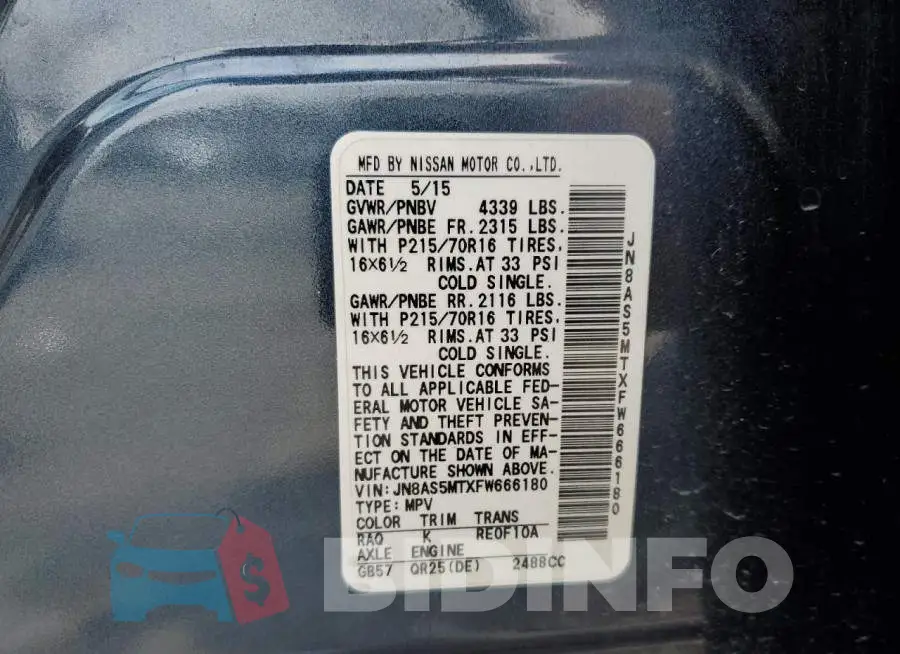 JN8AS5MTXFW666180 Photo# 13