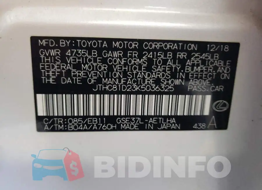 JTHC81D23K5036325 Photo# 13