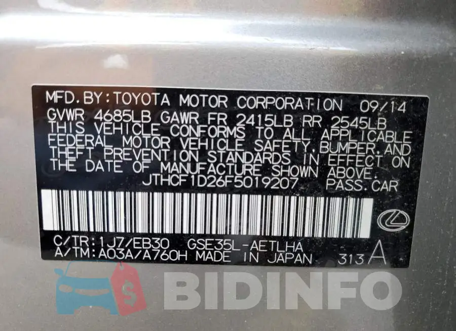 JTHCF1D26F5019207 Photo# 12