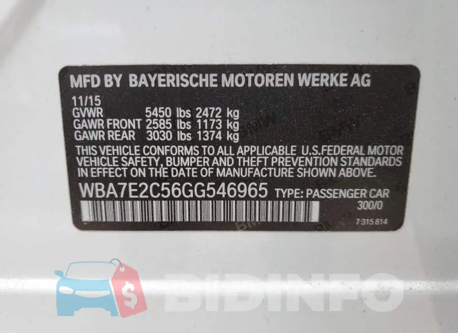 WBA7E2C56GG546965 Photo# 12