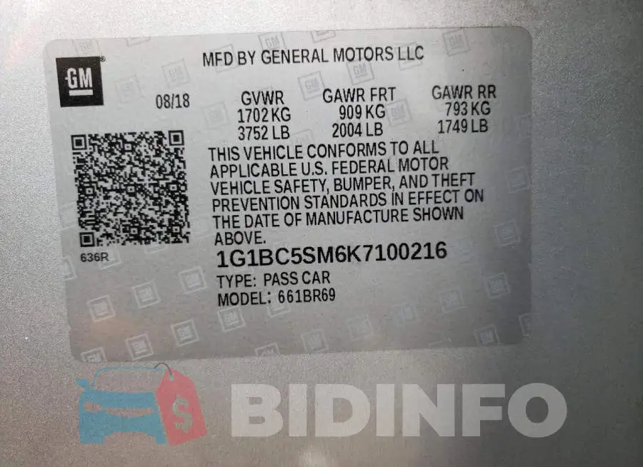 1G1BC5SM6K7100216 Photo# 12
