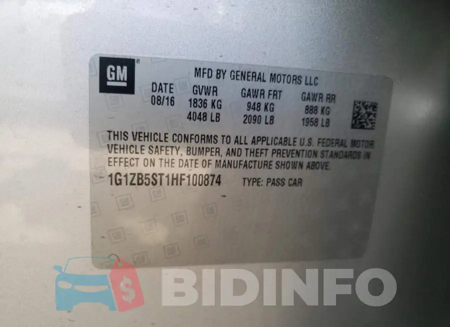 1G1ZB5ST1HF100874 Photo# 12