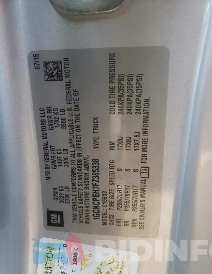 1GCNCPEH7FZ385338 Photo# 12