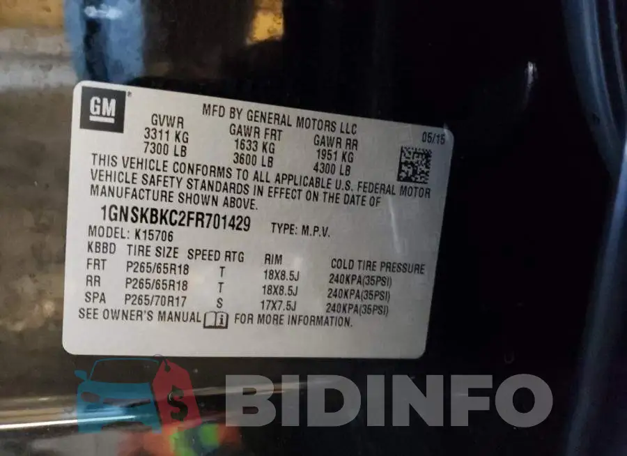 1GNSKBKC2FR701429 Photo# 13