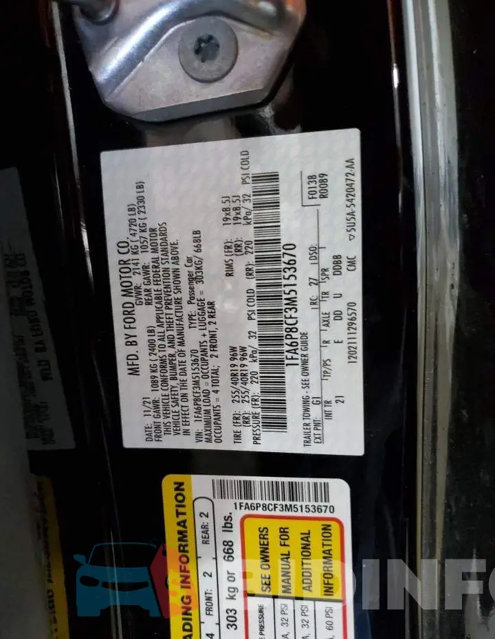 1FA6P8CF3M5153670 Photo# 12