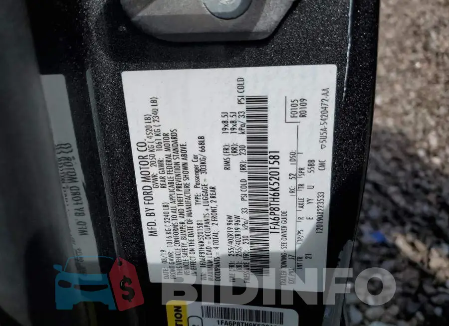 1FA6P8TH6K5201581 Photo# 13