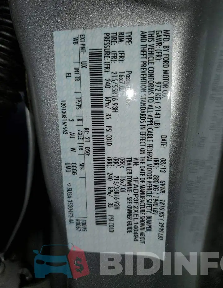1FADP3F2XEL140494 Photo# 13