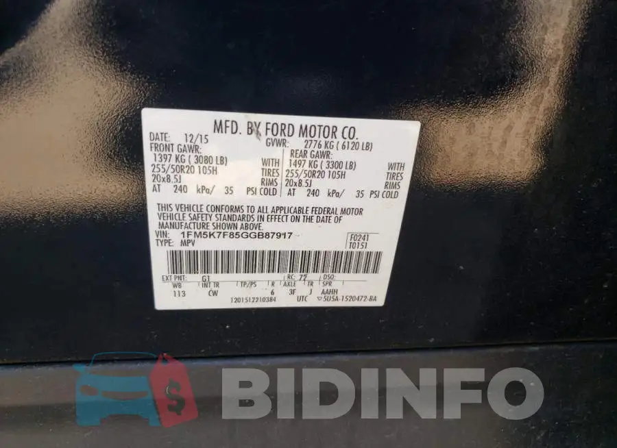 1FM5K7F85GGB87917 Photo# 13