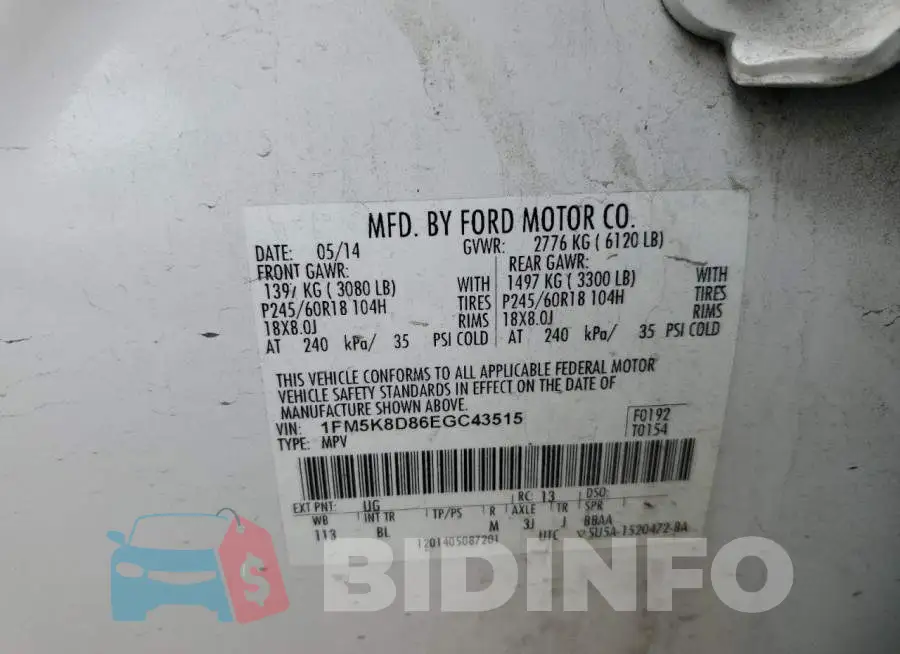 1FM5K8D86EGC43515 Photo# 13