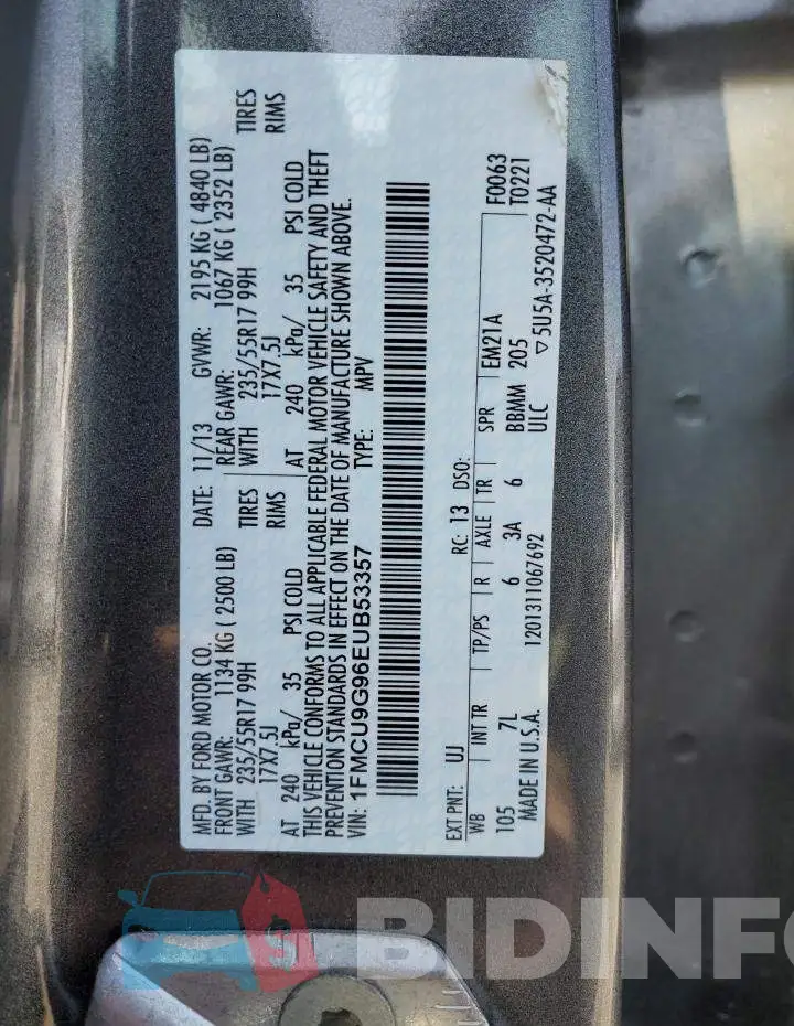 1FMCU9G96EUB53357 Photo# 13