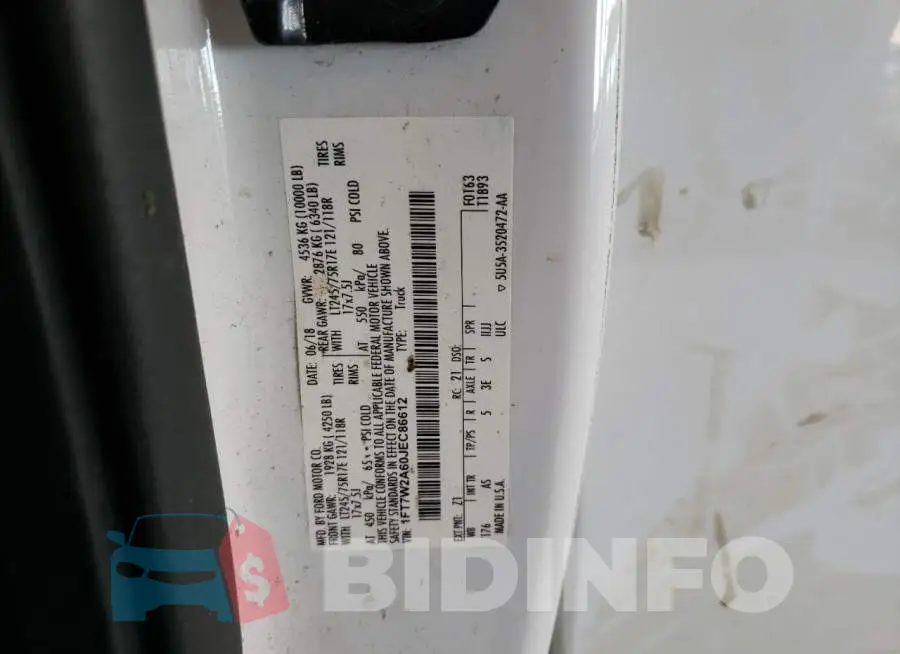 1FT7W2A60JEC86612 Photo# 12