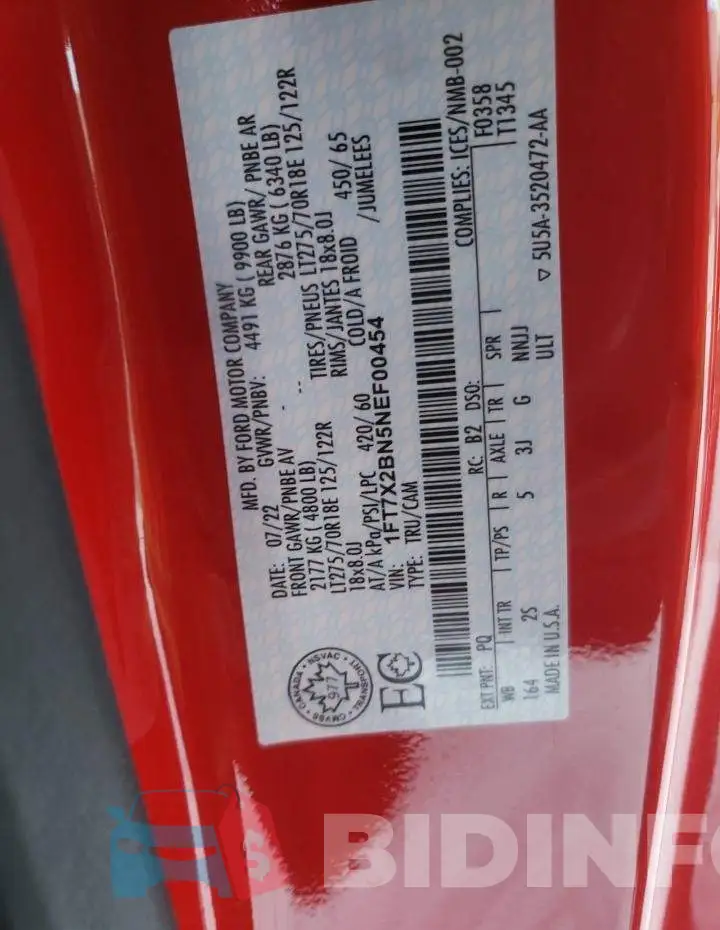 1FT7X2BN5NEF00454 Photo# 12