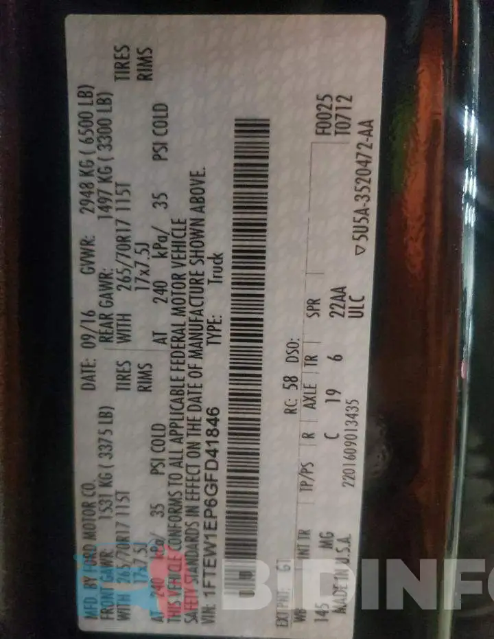 1FTEW1EP6GFD41846 Photo# 12