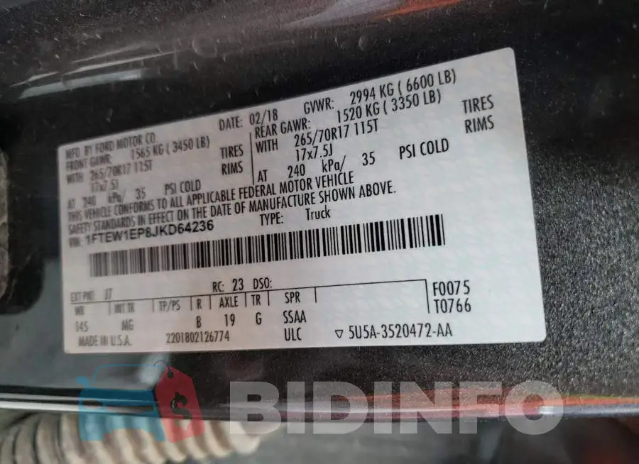 1FTEW1EP8JKD64236 Photo# 12