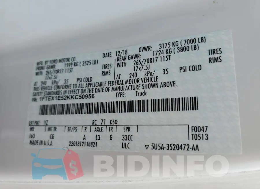 1FTEX1E52KKC50956 Photo# 12