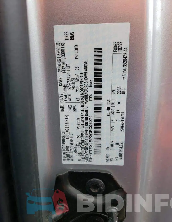 1FTEX1EP2GFC06974 Photo# 12