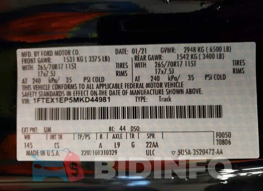 1FTEX1EP5MKD44981 Photo# 12