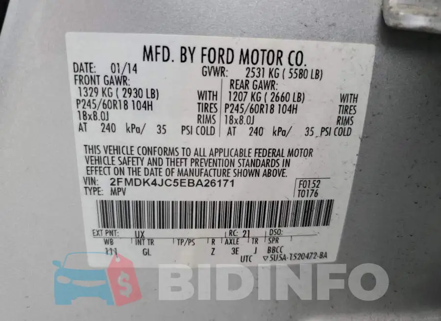 2FMDK4JC5EBA26171 Photo# 13