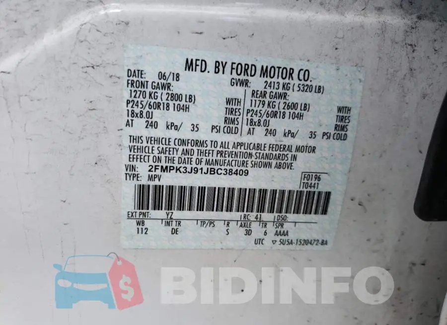 2FMPK3J91JBC38409 Photo# 13