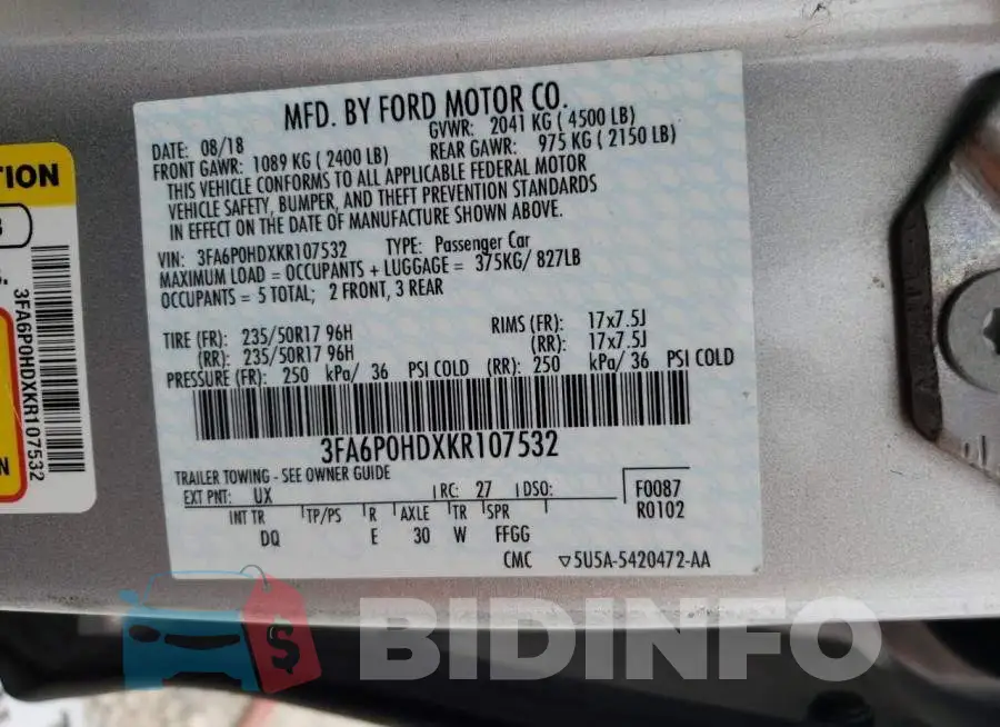 3FA6P0HDXKR107532 Photo# 12