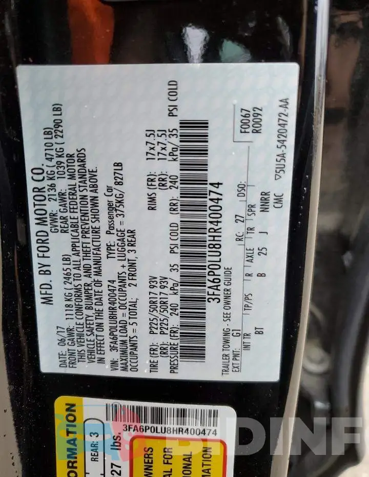 3FA6P0LU8HR400474 Photo# 12