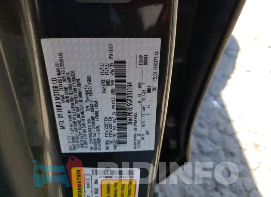 3FA6P0RU5GR331104 Photo# 13
