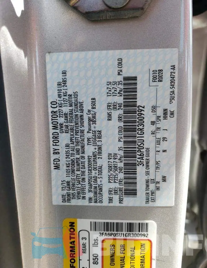 3FA6P0SU1GR300992 Photo# 12