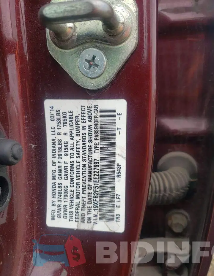 19XFB2F51EE227697 Photo# 12