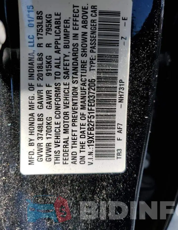 19XFB2F51FE037206 Photo# 12