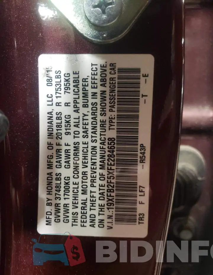 19XFB2F5XFE284658 Photo# 13