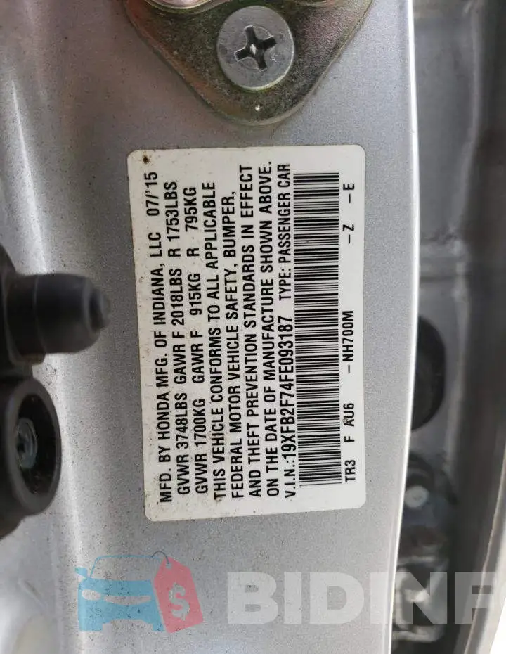 19XFB2F74FE093187 Photo# 12