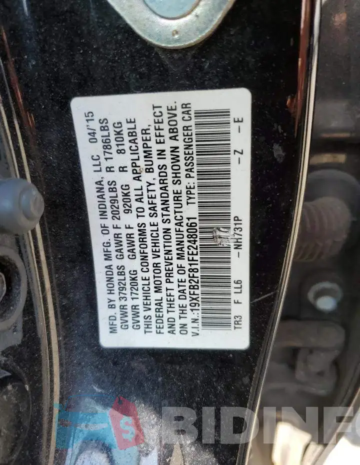 19XFB2F81FE248061 Photo# 12