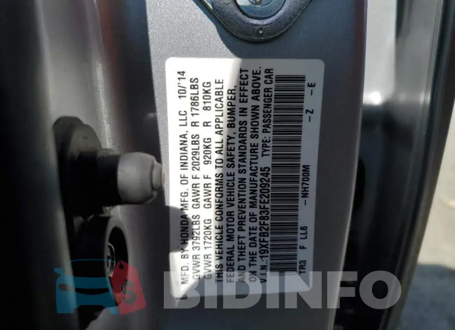 19XFB2F83FE209245 Photo# 12