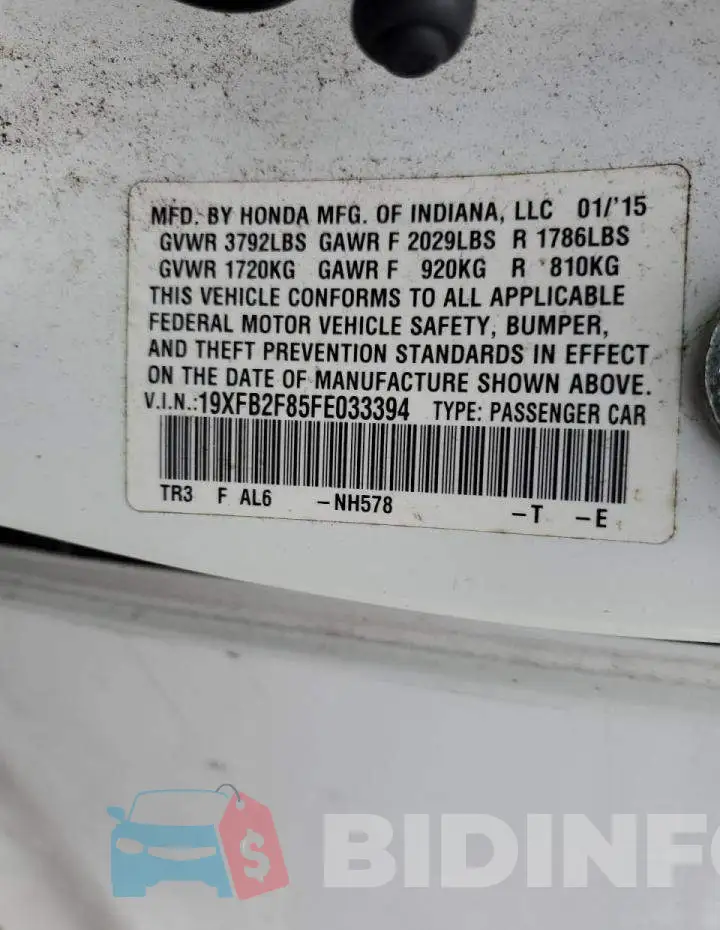 19XFB2F85FE033394 Photo# 12