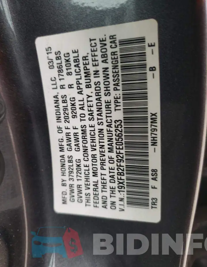 19XFB2F92FE056253 Photo# 10