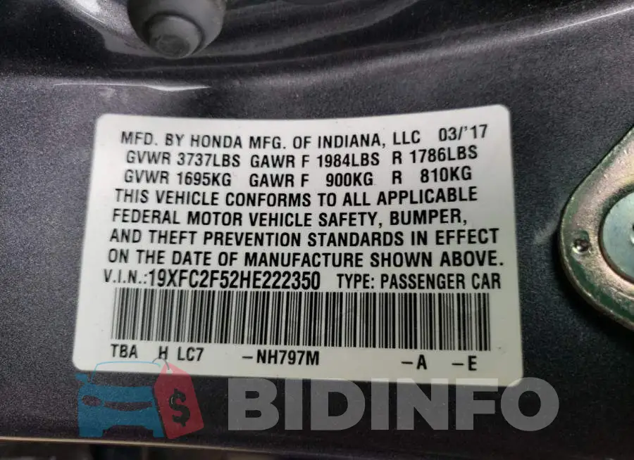 19XFC2F52HE222350 Photo# 12