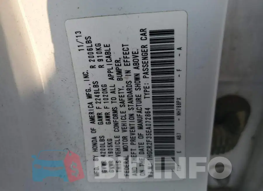 1HGCR2F35EA072864 Photo# 12