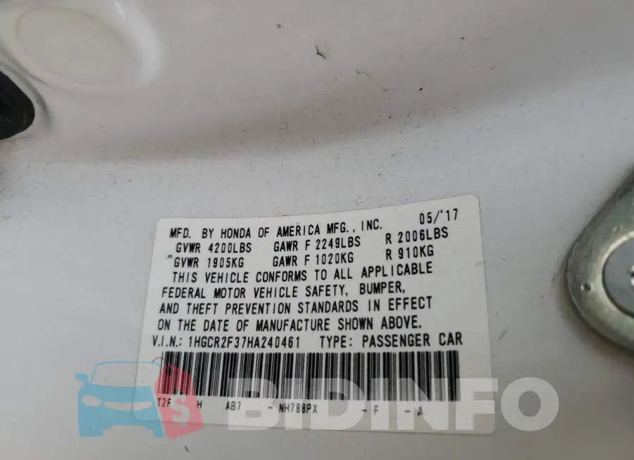 1HGCR2F37HA240461 Photo# 12