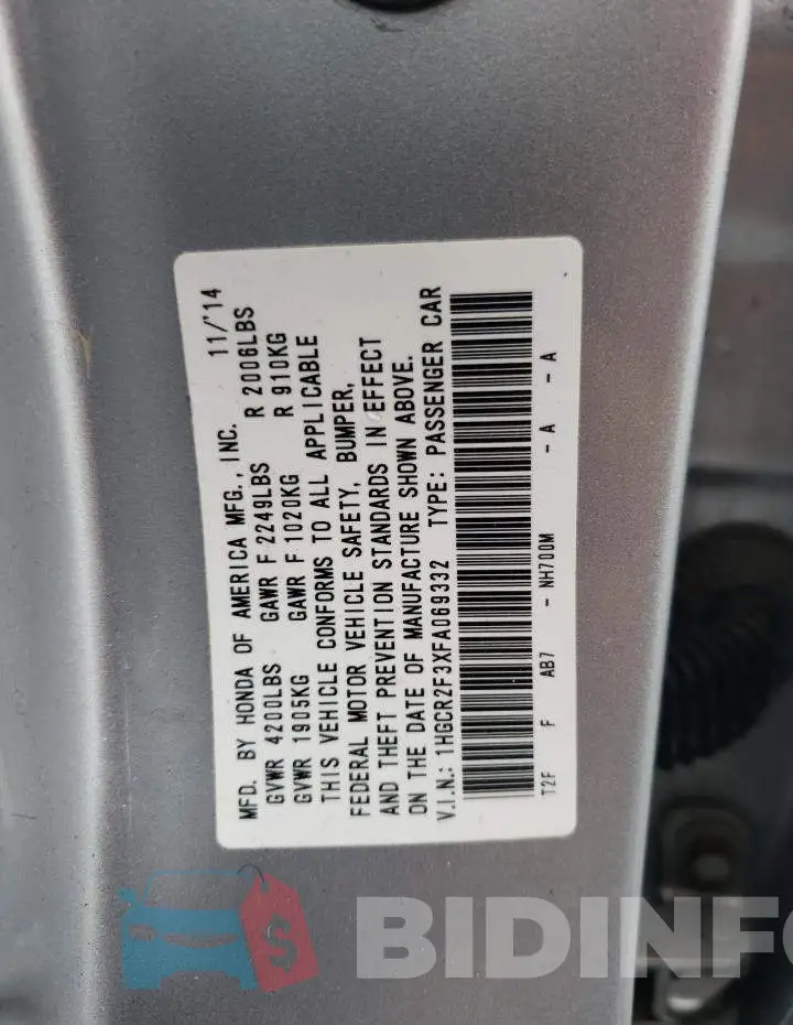 1HGCR2F3XFA069332 Photo# 12