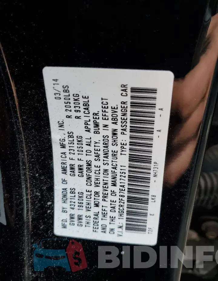 1HGCR2F87EA172511 Photo# 12
