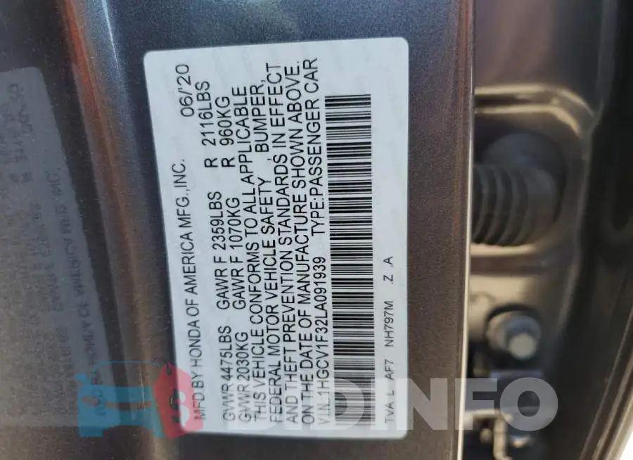 1HGCV1F32LA091939 Photo# 12